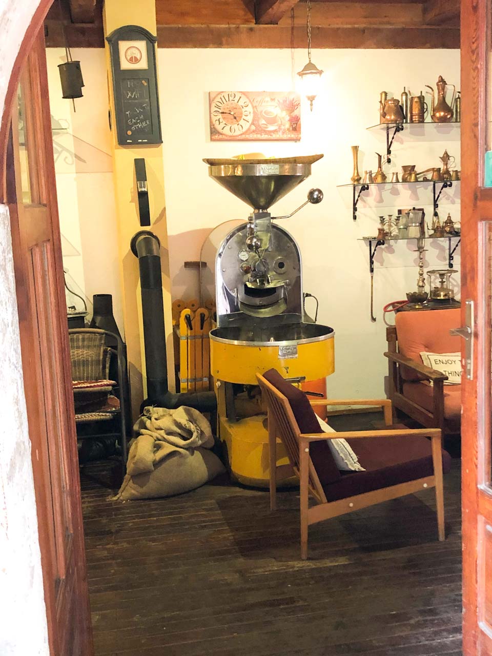 Coffee grinding equipment at Café de Alma in Mostar