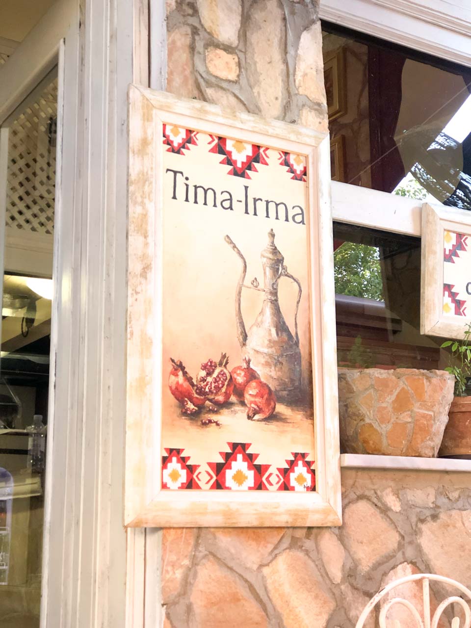 A sign outside the Tima-Irma restaurant in Mostar