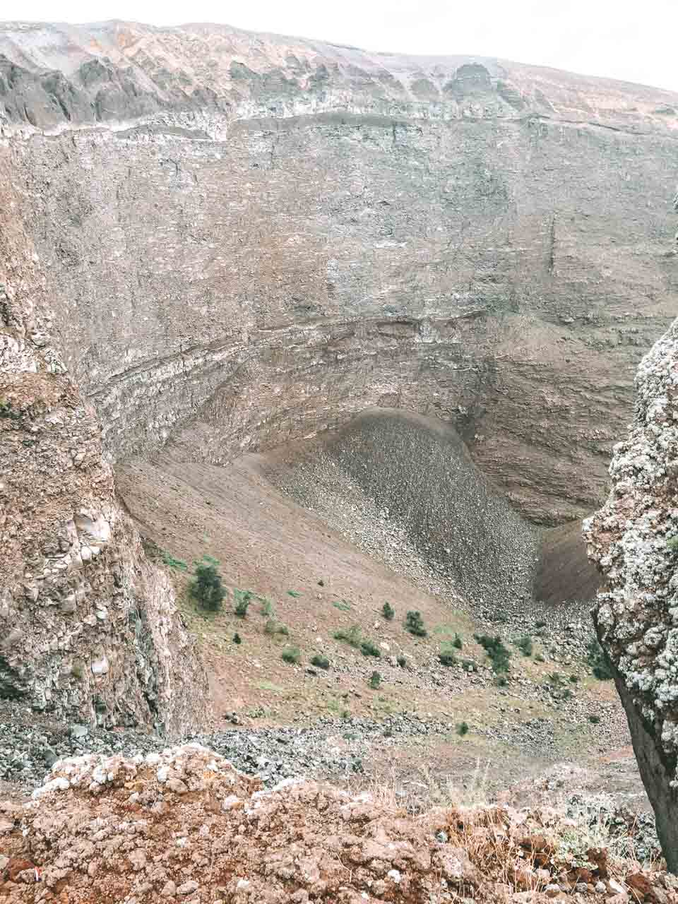 The inside of the Mount Vesuvius crater seen from above