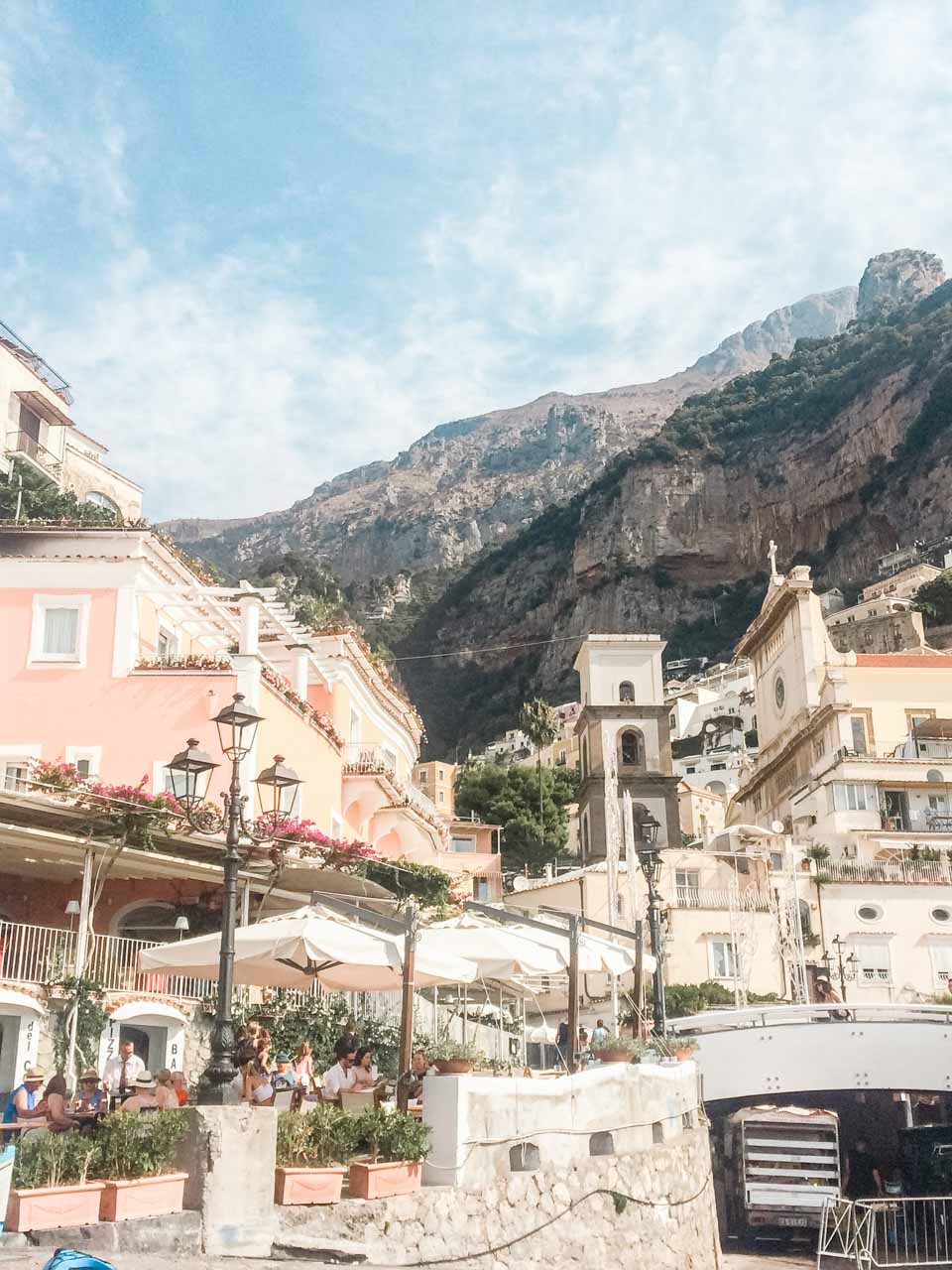 A view of Positano, Italy from the harbour