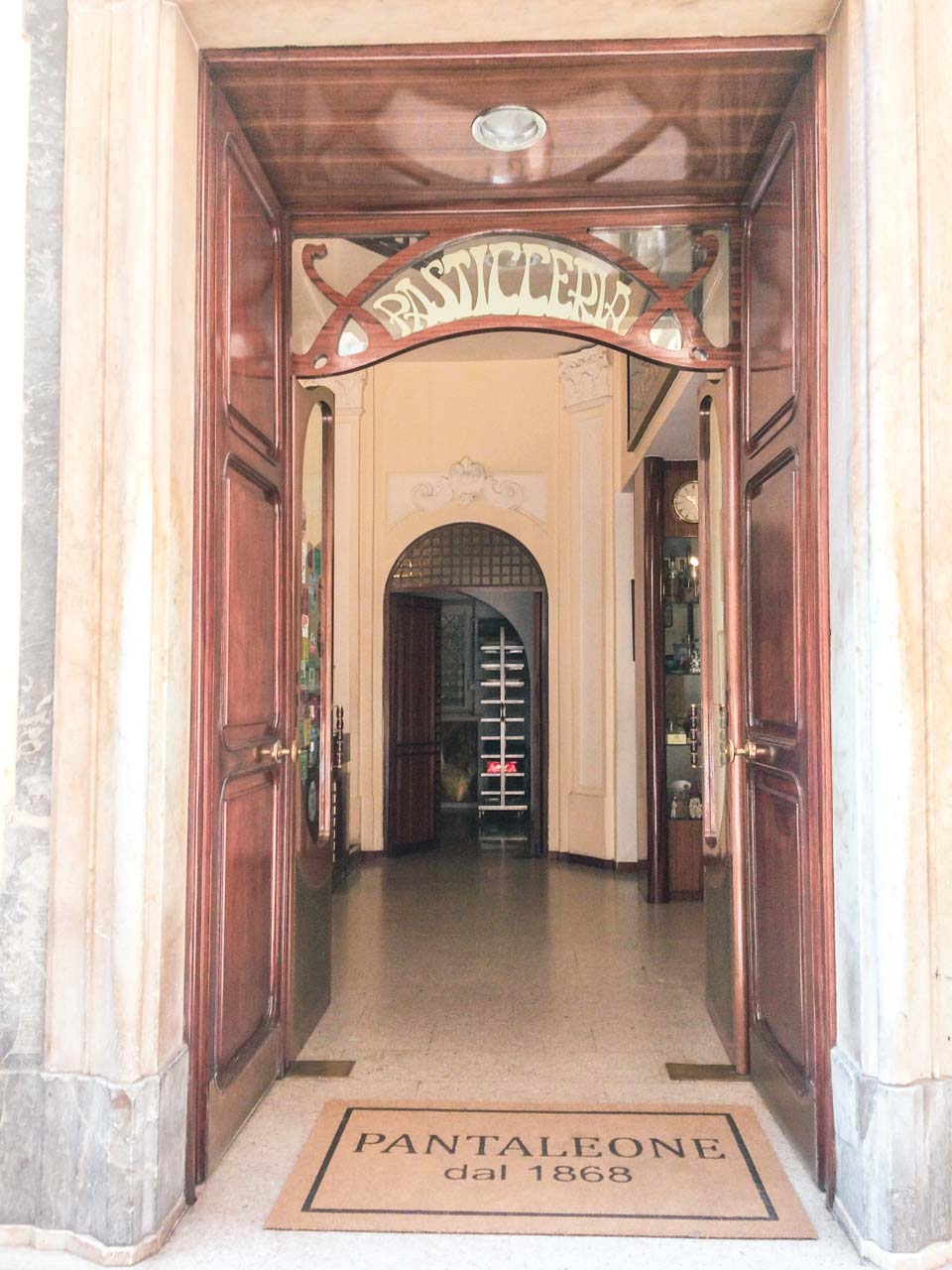 The entrance to Pasticceria Pantaleone in Salerno, Italy