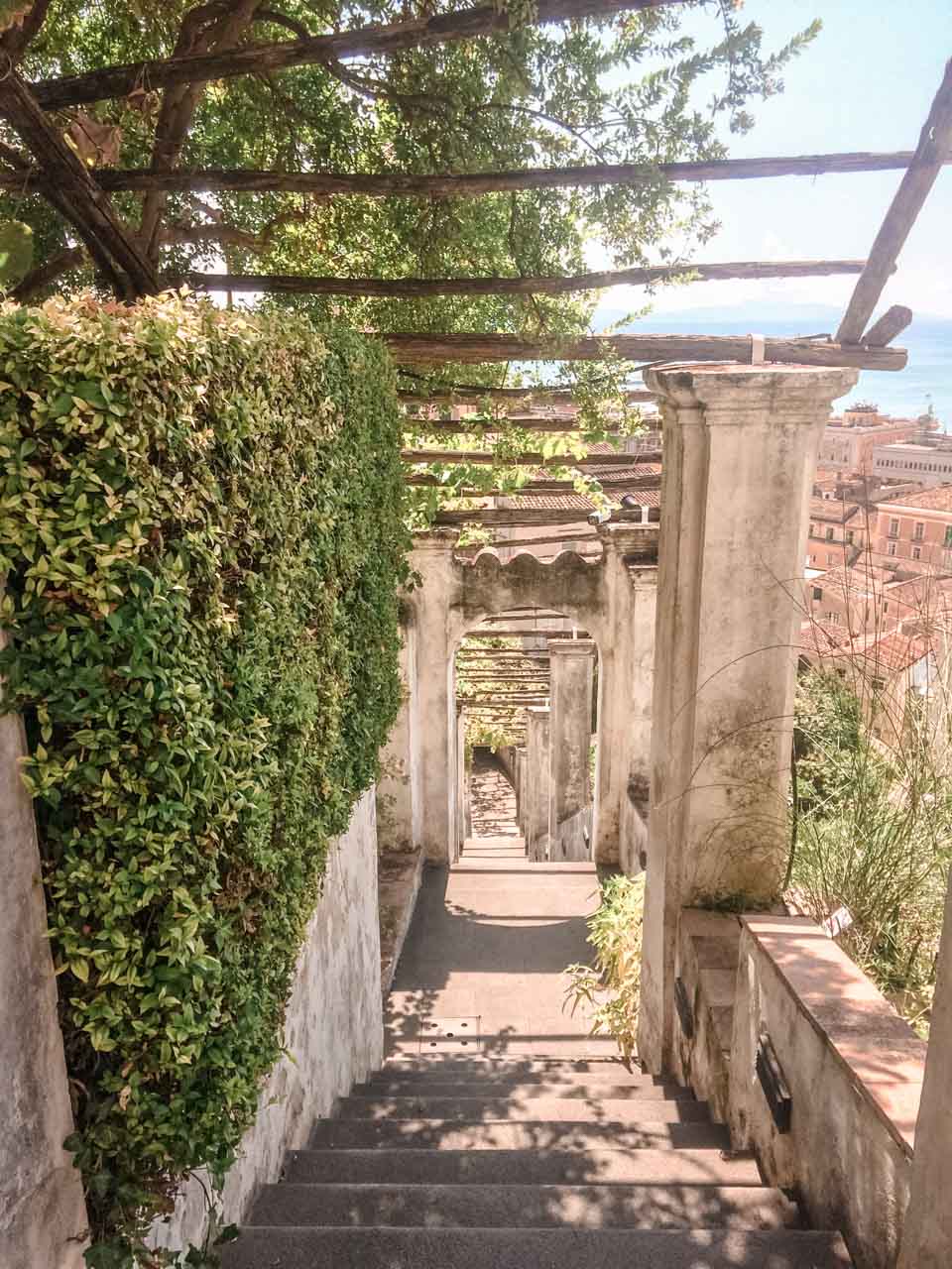 An alley inside Giardino della Minerva seen from the top of the stairs