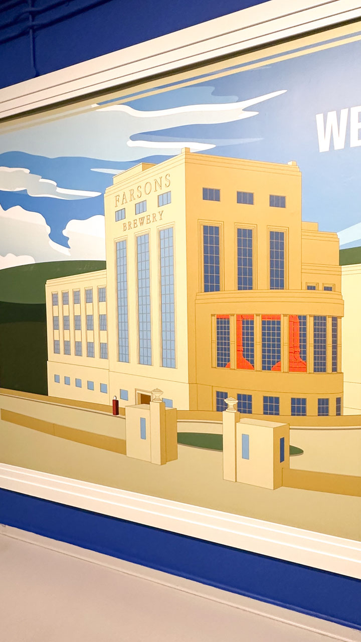 An illustration showing the brewery building on display at the Farsons Brewery Experience in Malta