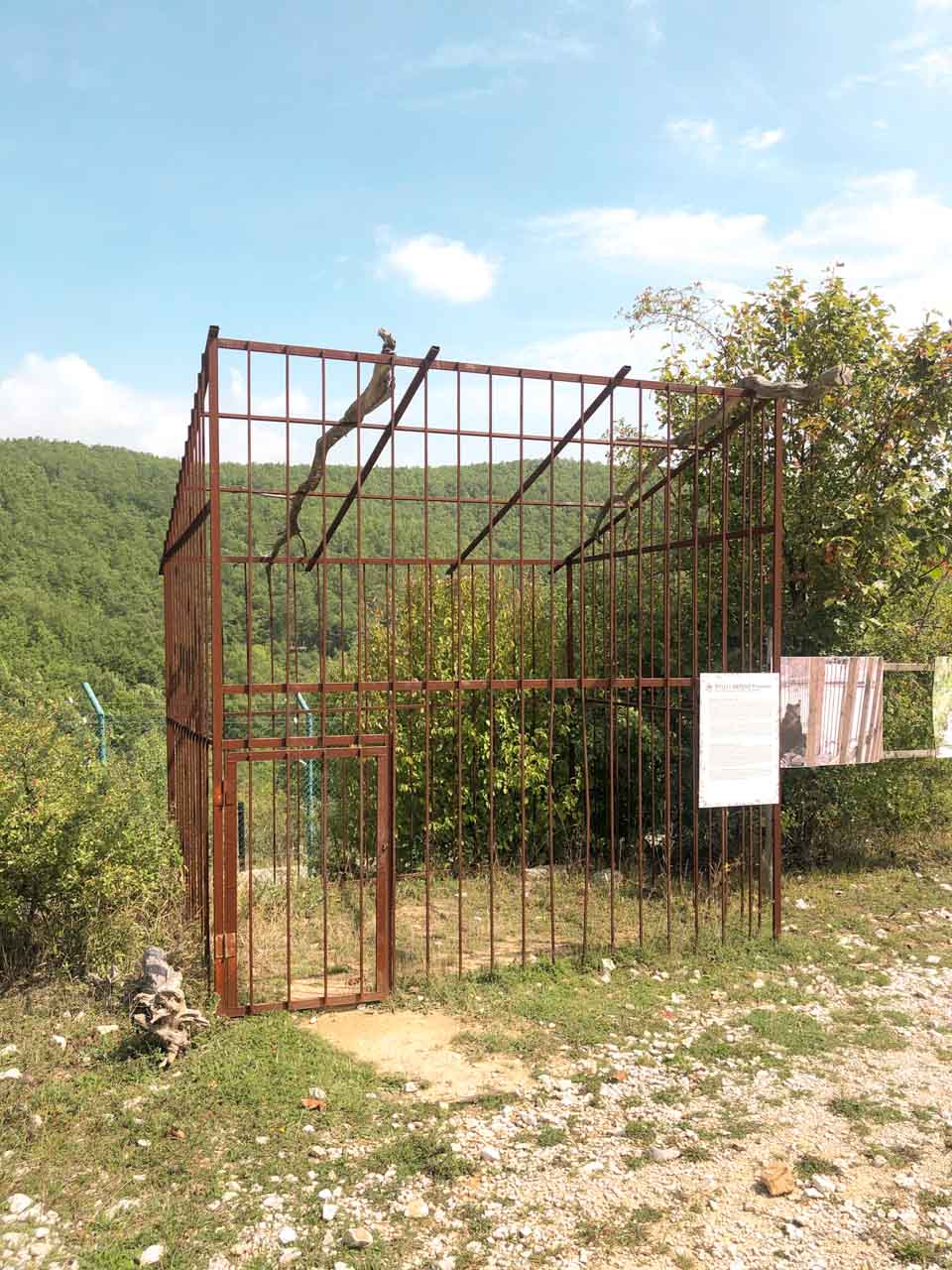 A cage in which restaurant bears used to be kept on display at the Pristina Bear Sanctuary