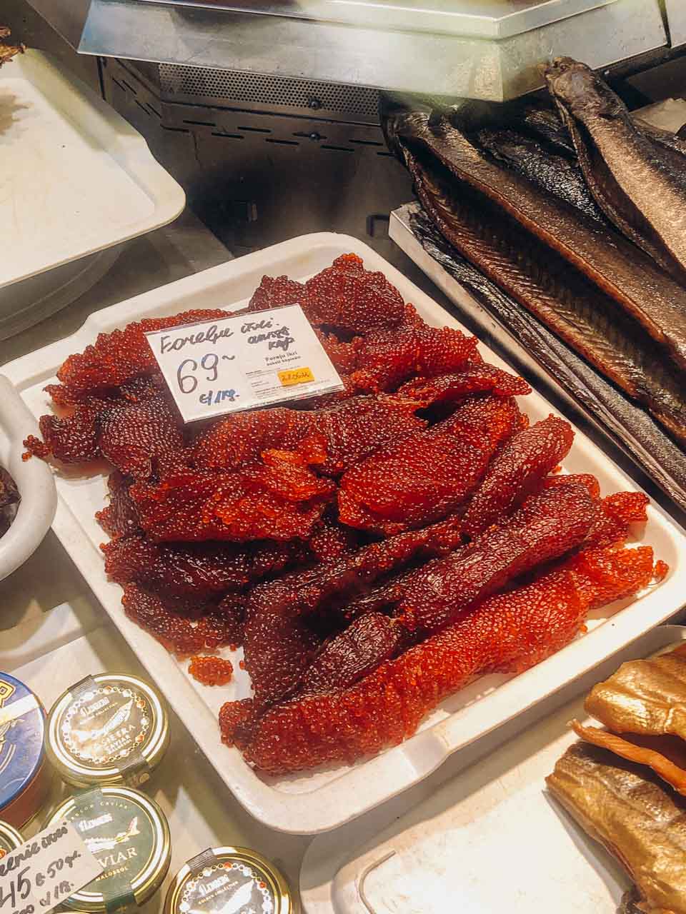 Red caviar for sale at the Riga Central Market