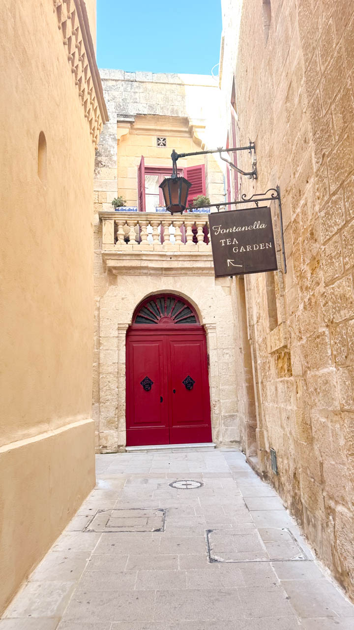 A narrow alley in Mdina leading to Fontanella Tea Garden
