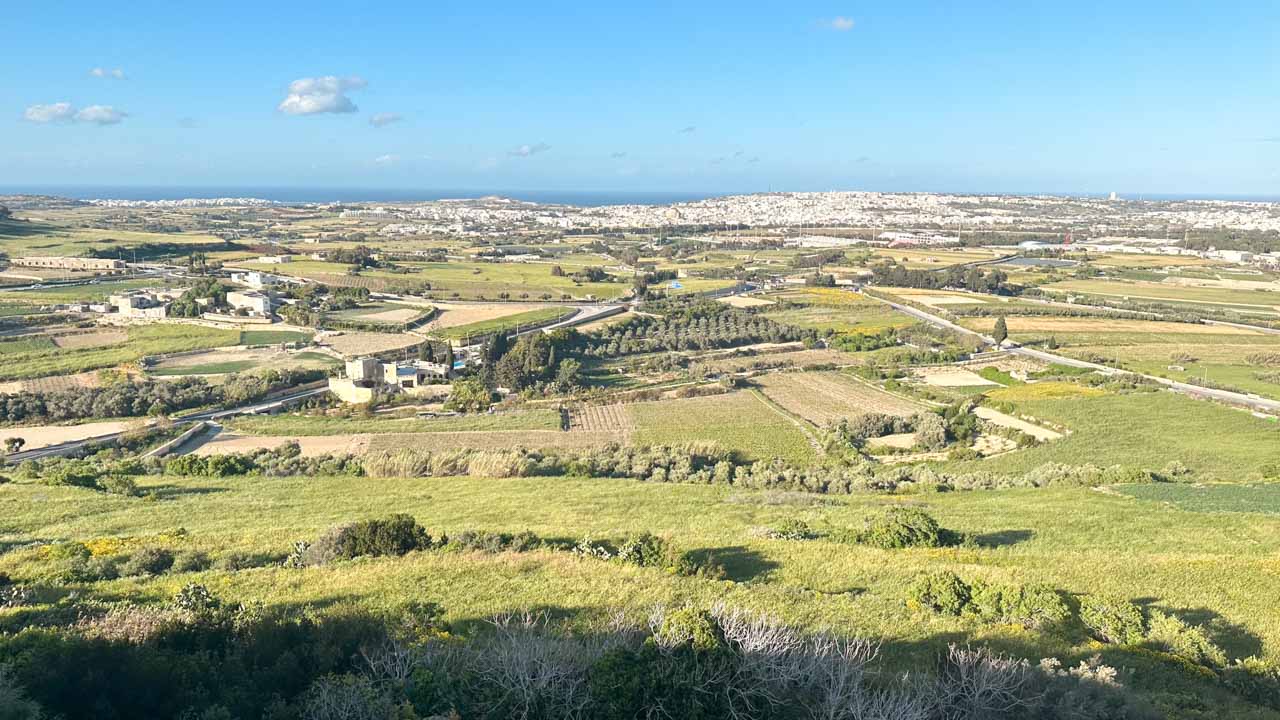 Panoramic view of Malta from the terrace of Fontanella Tea Garden in Mdina