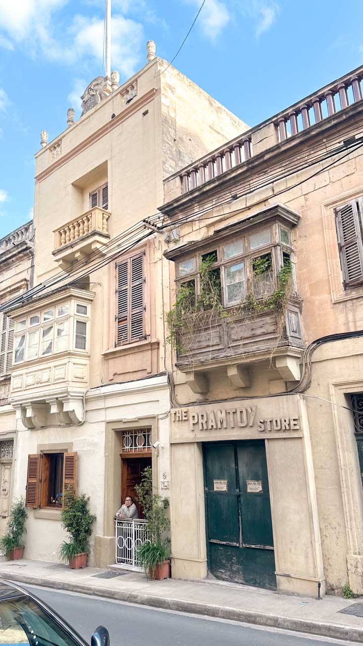 Traditional houses with wooden balconies in Sliema, Malta