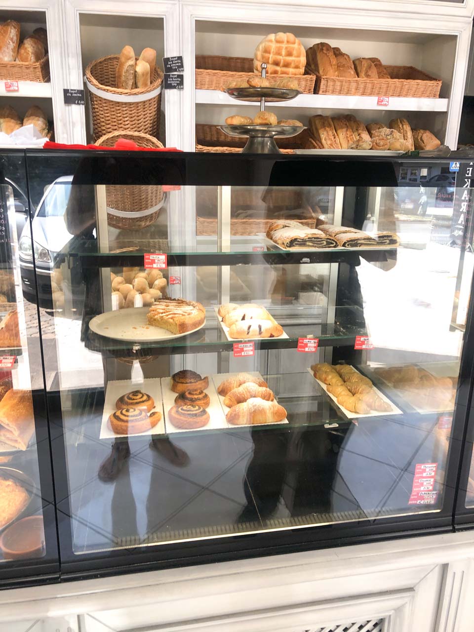 Pastries in a glass display case at Pekara Buongiorno in Kotor, Montenegro