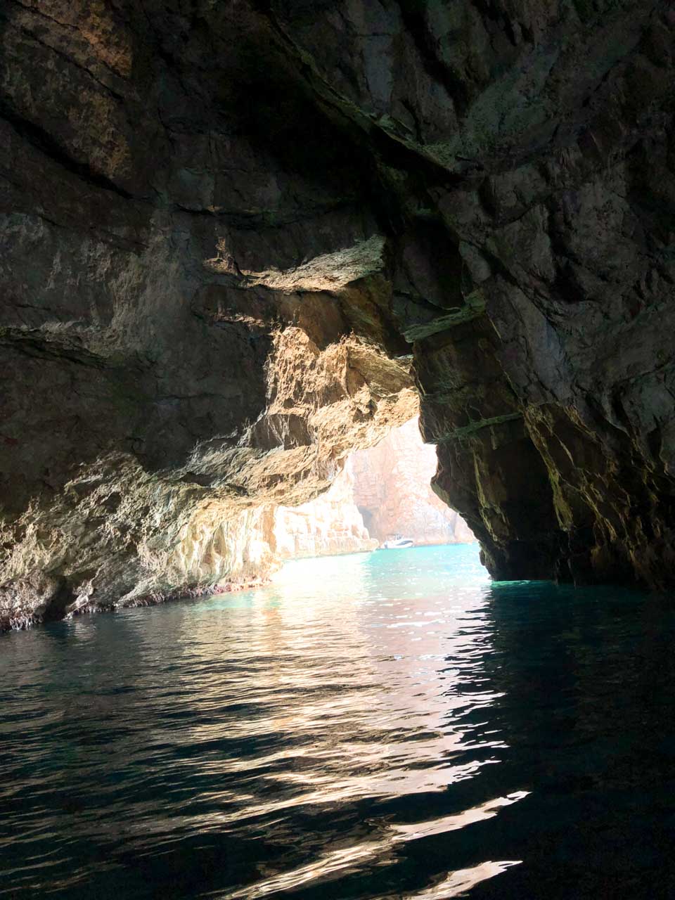 The inside of the Blue Cave in the Bay of Kotor, Montenegro