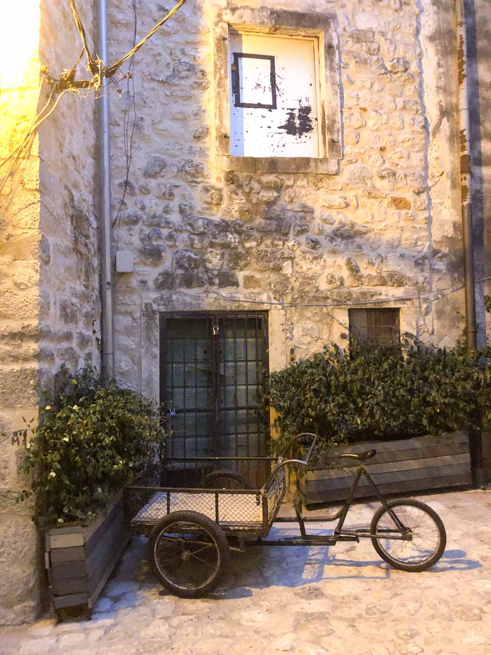 Retro cargo bike outside a house in Kotor Old Town