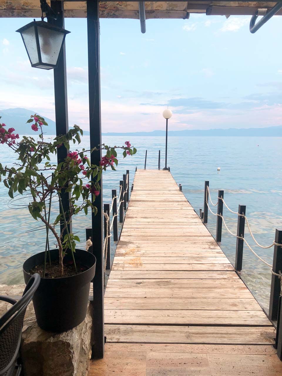 Boardwalk on the terrace of the Kaneo restaurant in Ohrid, North Macedonia