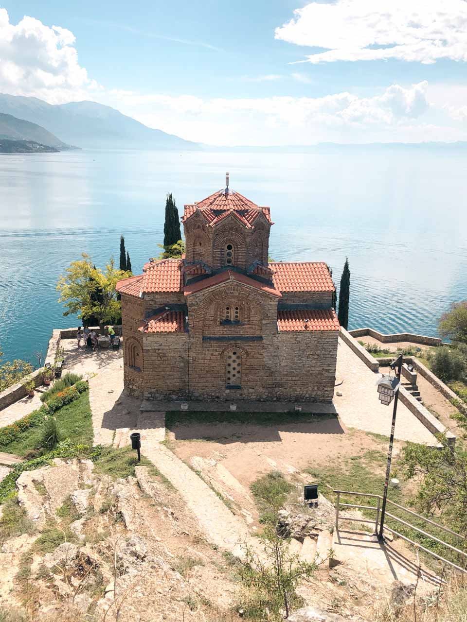 Church of St. John at Kaneo in Ohrid, North Macedonia seen from above