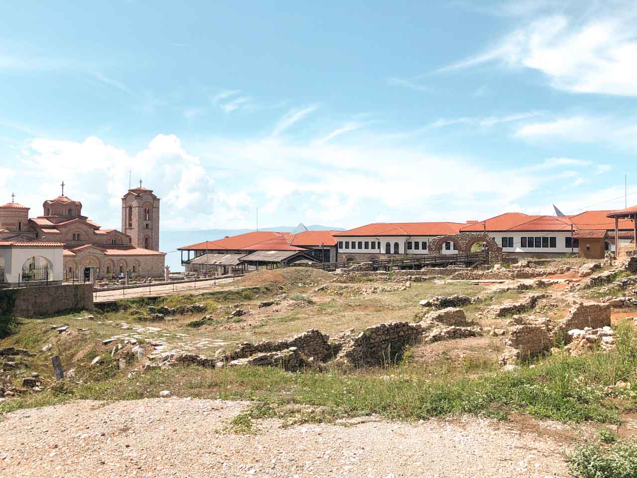 Church of Saints Clement and Panteleimon and the ruins of an early Christian basilica in Ohrid, North Macedonia