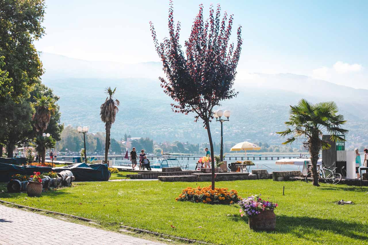 People walking along the Ohrid waterfront