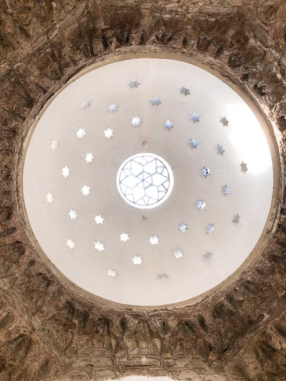 Dozens of little stars on the dome of Daut Pasha Hamam in Skopje, North Macedonia