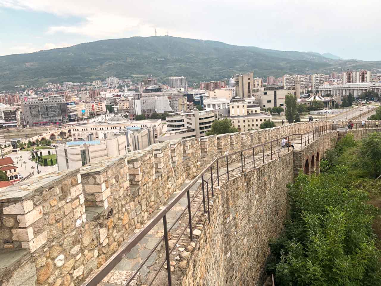 Path along the walls of the Skopje Fortress (Kale) with the panorama of the city in the background