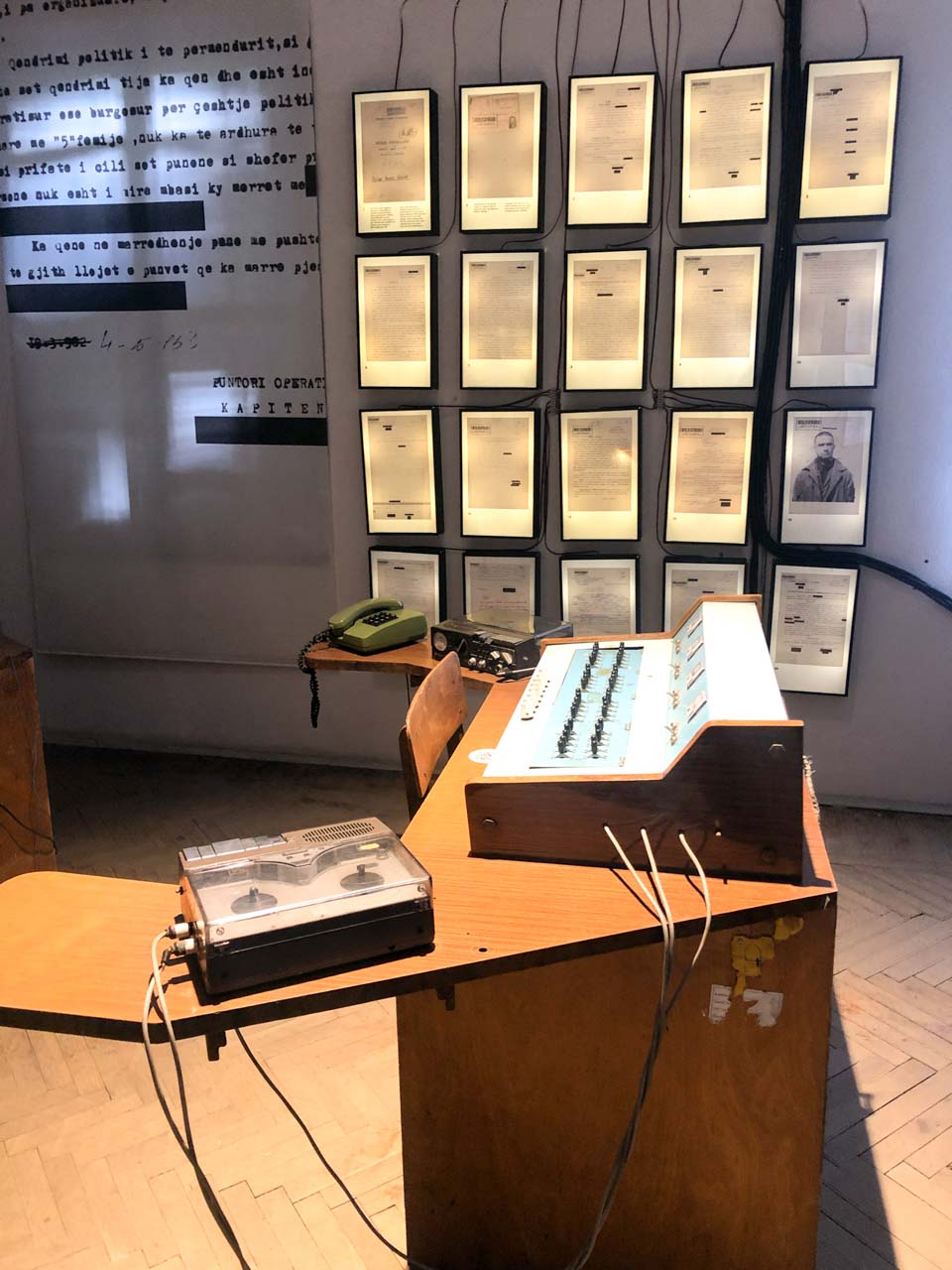 Room containing various equipment used to interrogate people on display at the House of Leaves in Tirana