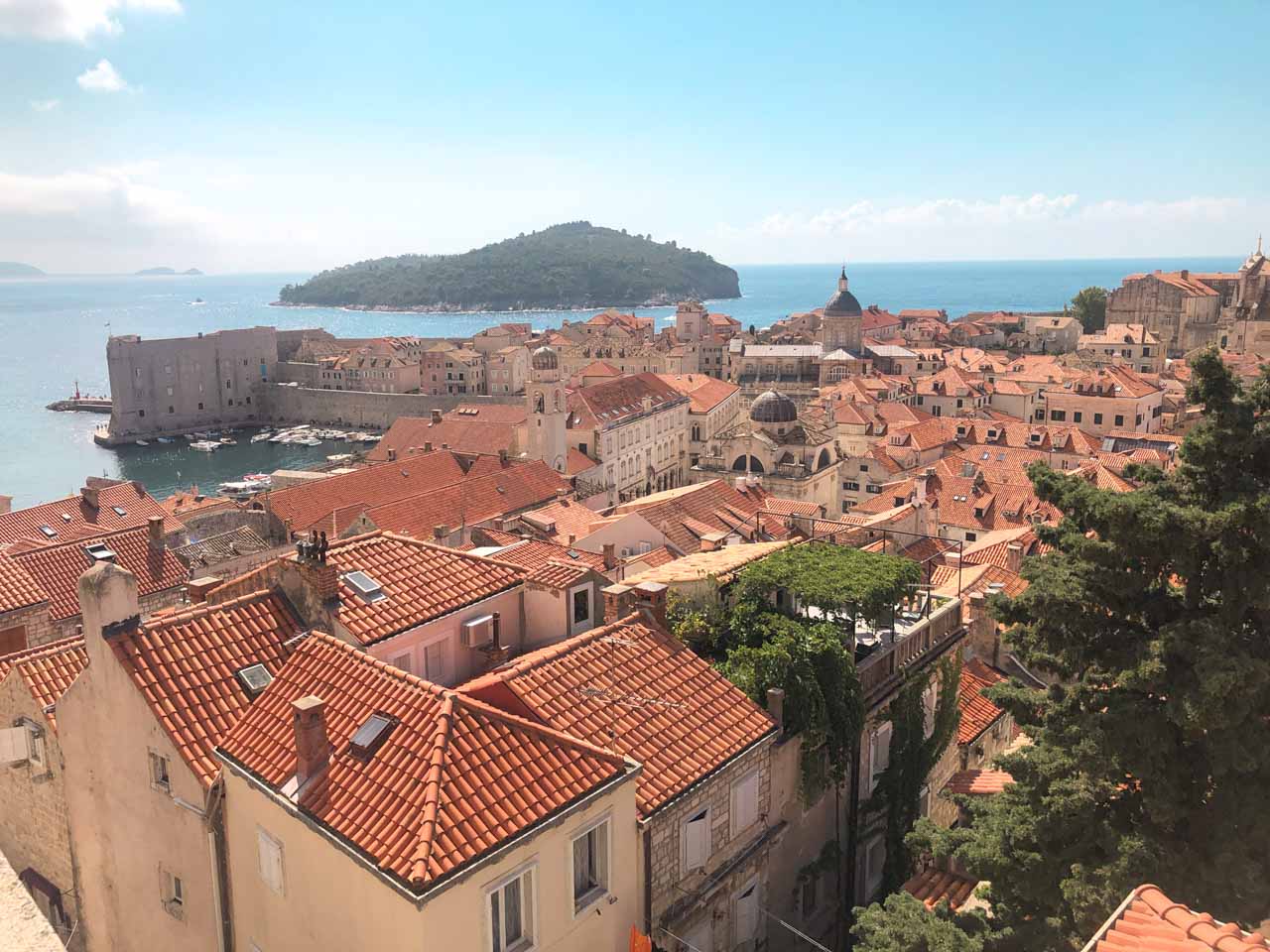 Dubrovnik Old Town and Lokrum Island seen from the top of the city walls