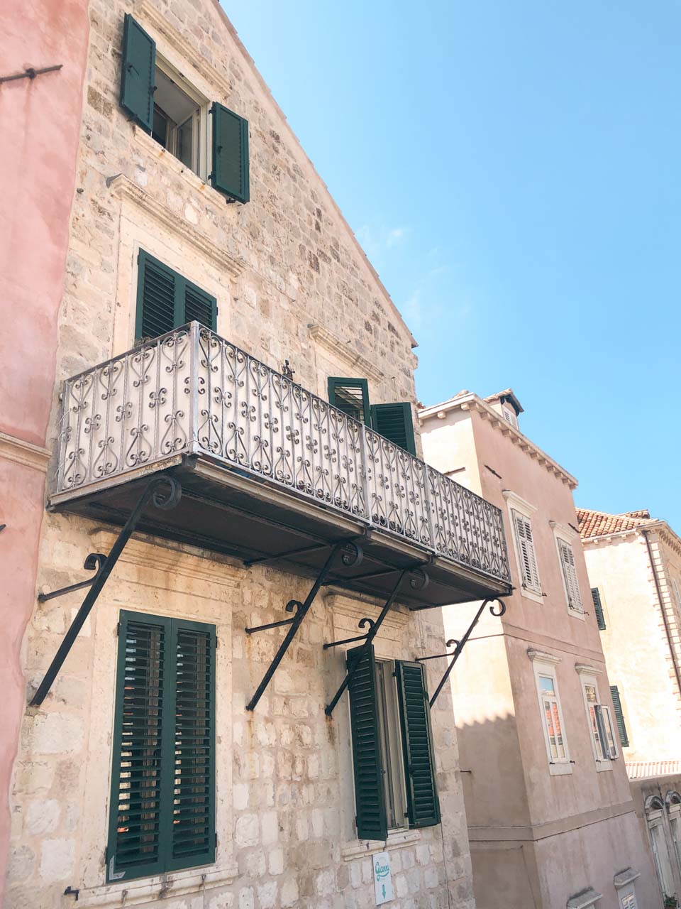 Balcony of a traditional stone building in Dubrovnik Old Town