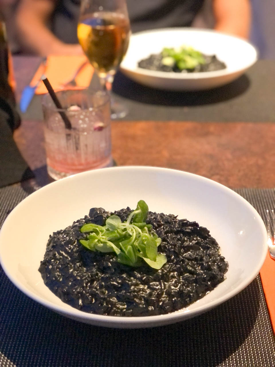 Black cuttlefish risotto at Marangun Food & Bar Room in Dubrovnik, Croatia