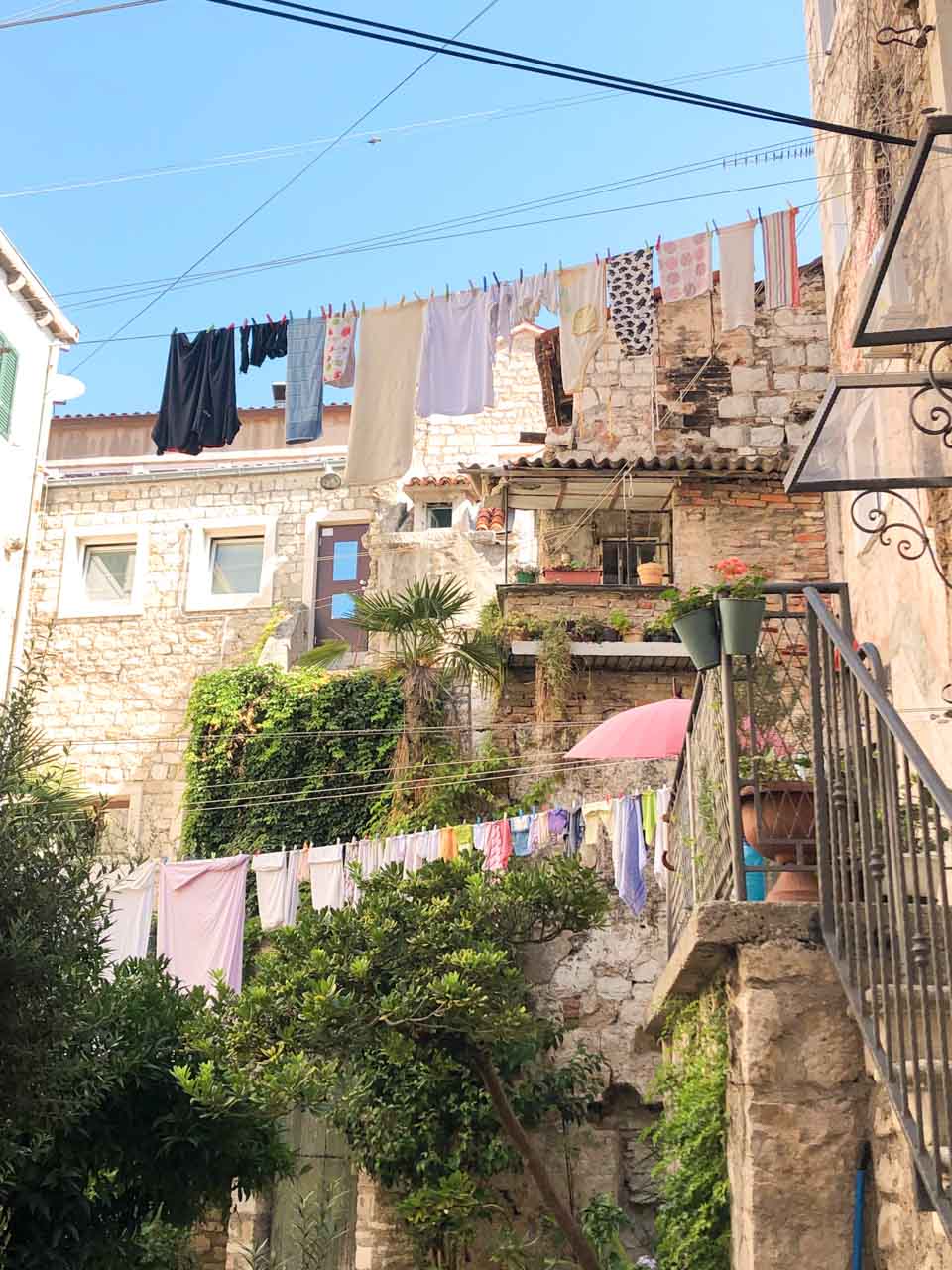 Laundry drying on a line in Split Old Town, Croatia