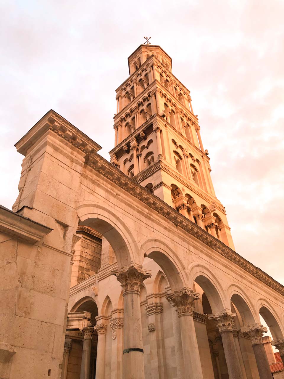 The Saint Domnius Bell Tower in Split Old Town seen from the ground