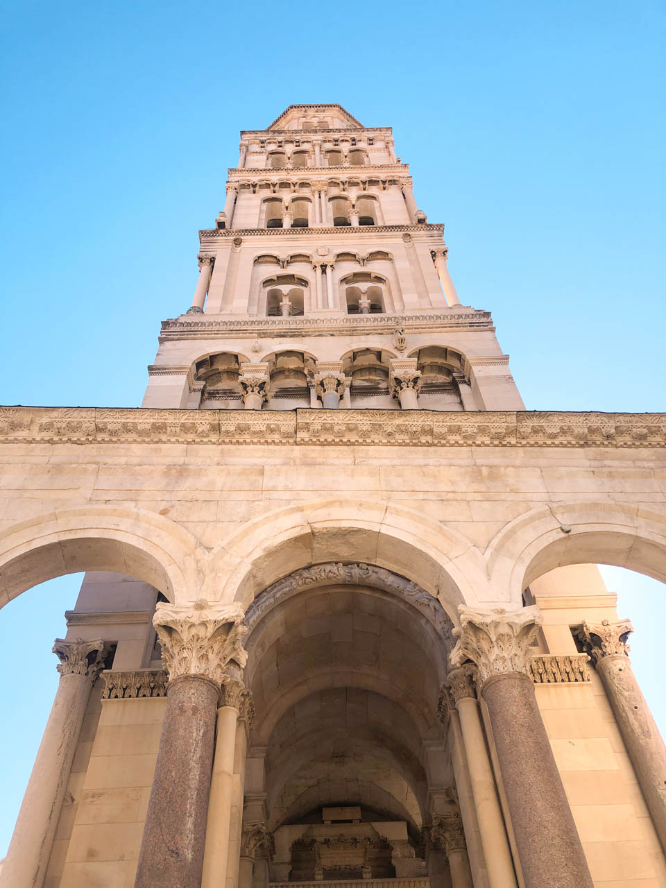 The Saint Domnius Bell Tower in Split Old Town seen from the ground