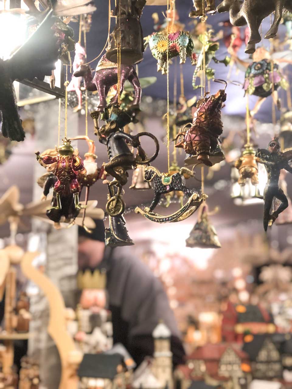 An array of delicate hanging ornaments at the Christkindlesmarkt in Nuremberg