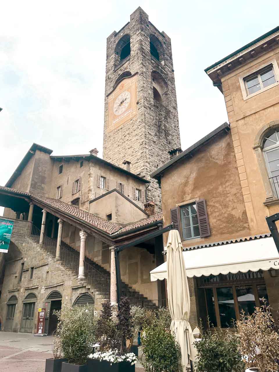 A view of the historic Campanone tower in Bergamo, Italy
