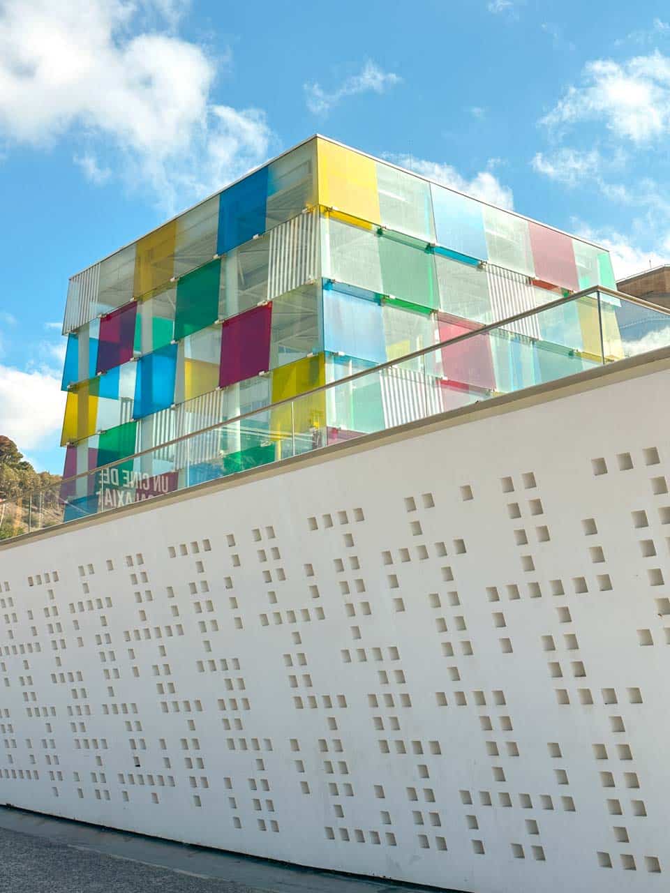 The Centre Pompidou Malaga building with its colourful glass cube design