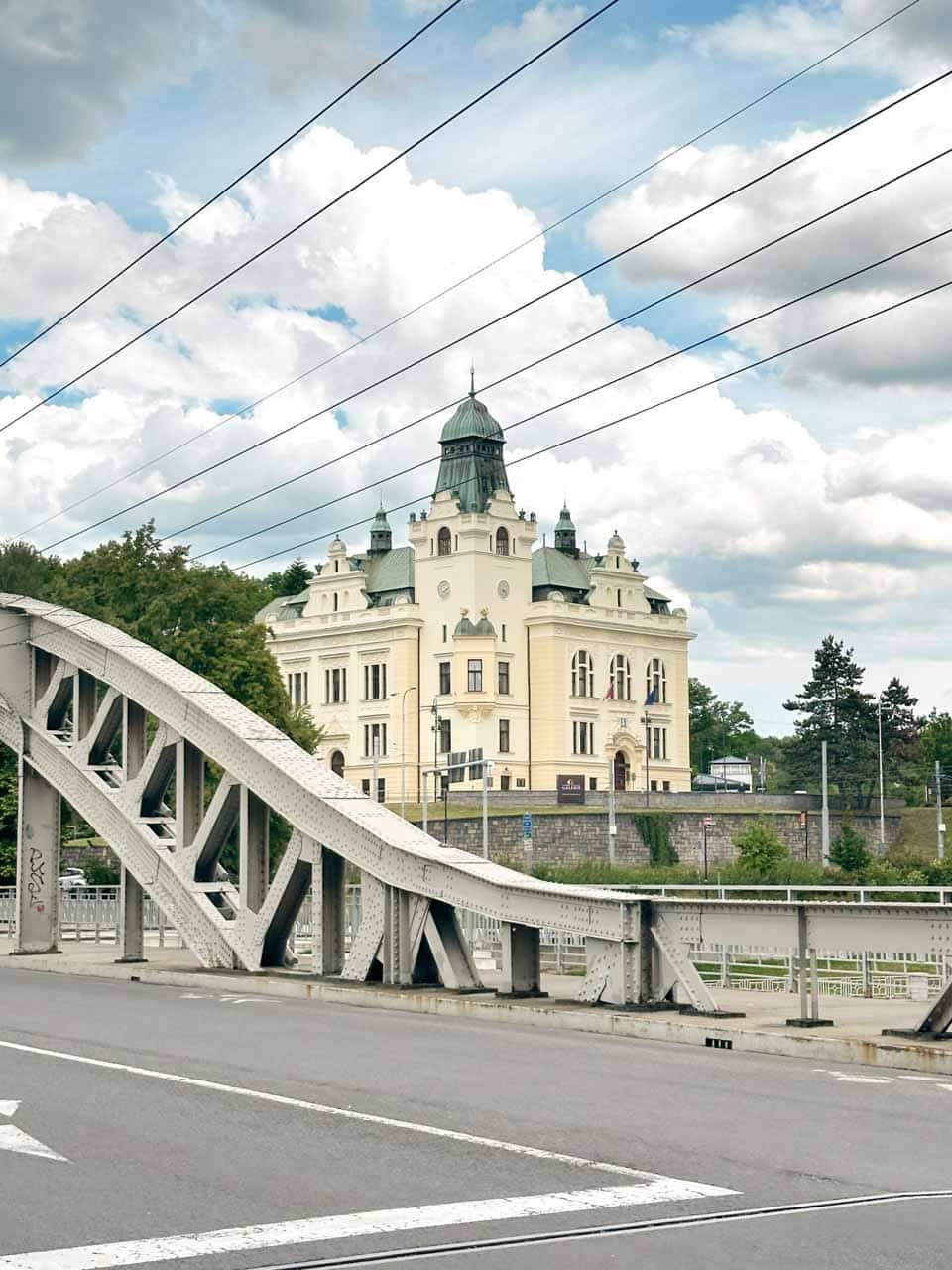 Silesian Ostrava Town Hall seen from the Miloš Sýkora bridge