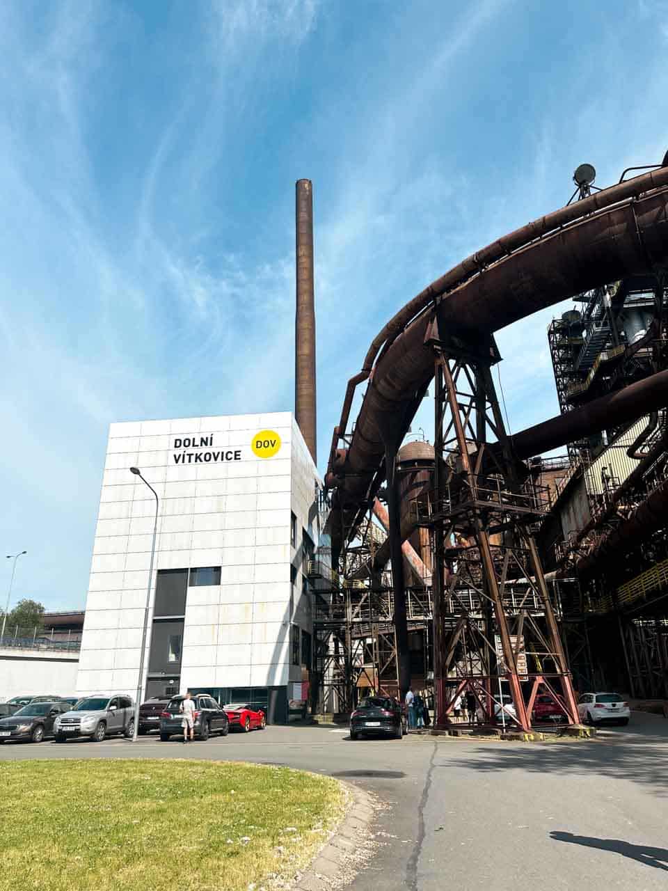 The Dolní Vítkovice industrial complex with a tall chimney and interconnected metal structures