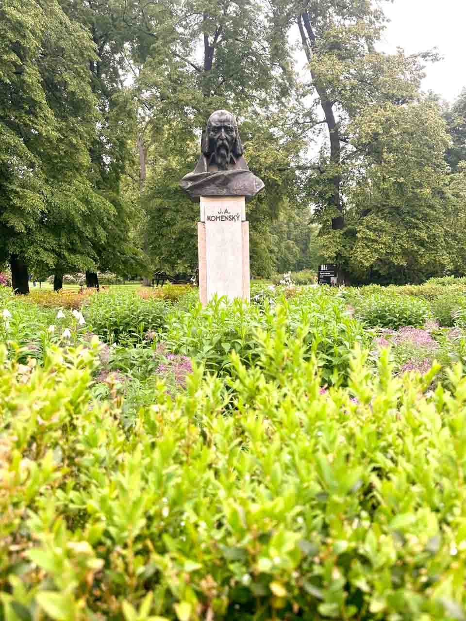 Bust of J.A. Komenský inside the Komenského sady park in Ostrava