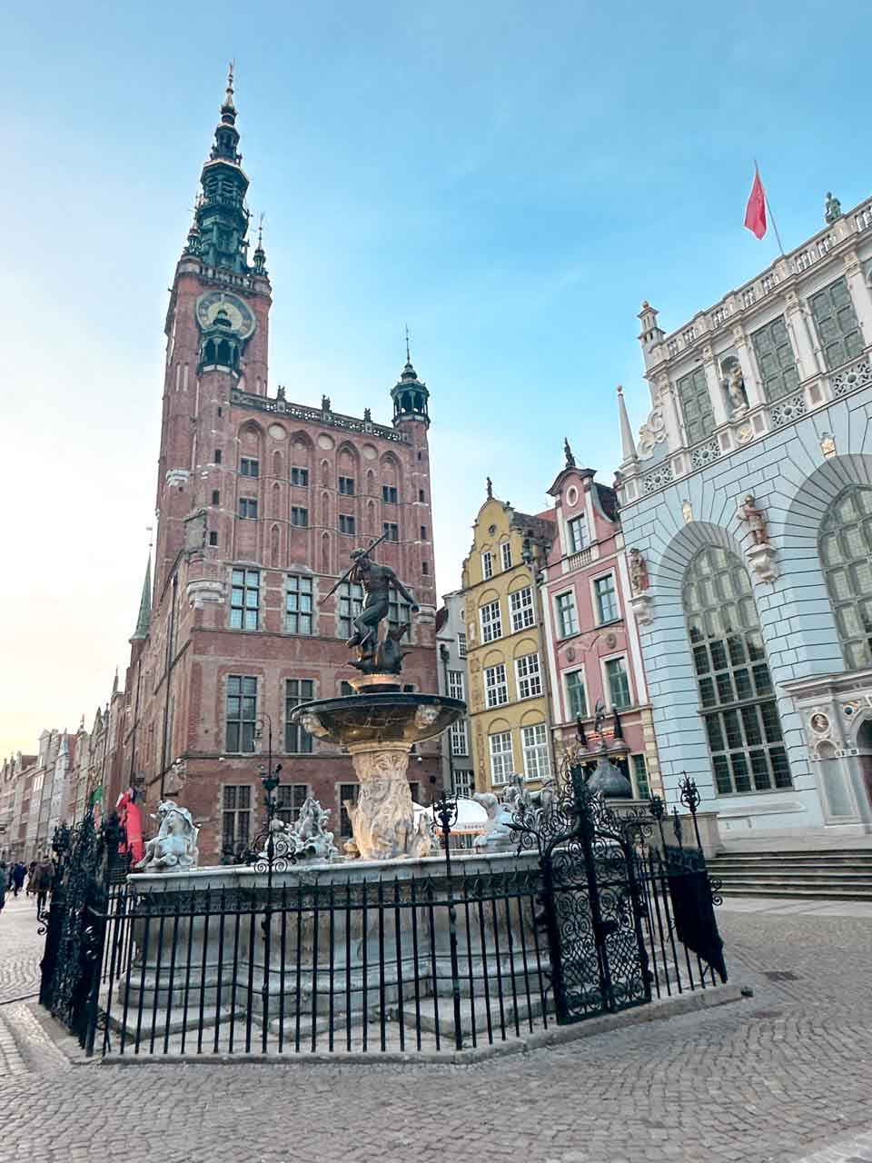 Neptune's Fountain in front of the Main Town Hall and Artus Court in Gdańsk’s historic centre