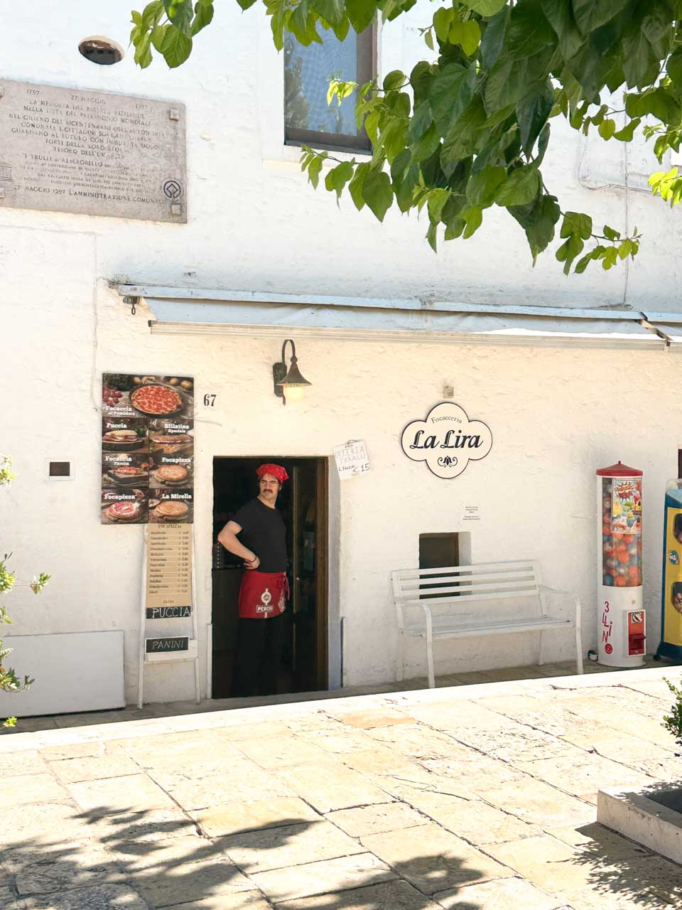 Entrance to Focacceria La Lira, a popular focaccia spot in Alberobello