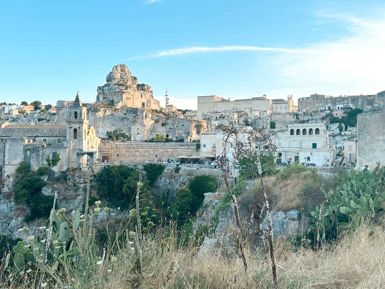 The Church of Santa Maria de Idris and the Sassi district in Matera viewed from across the Gravina canyon