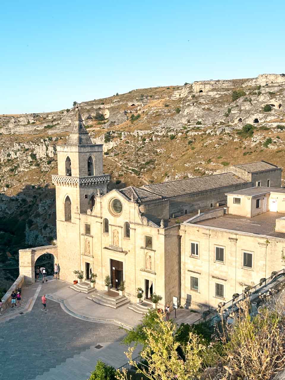 The Church of San Pietro Caveoso beside the Gravina canyon in Matera, Italy