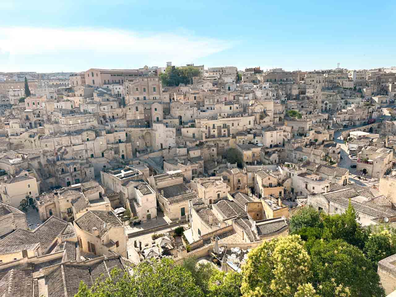 Panoramic view across the stone houses and rooftops of the Sassi di Matera
