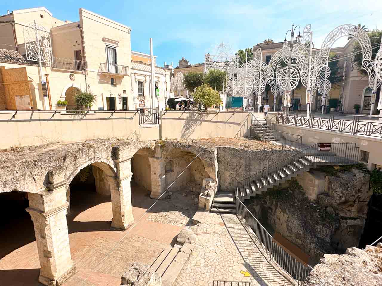 The underground spaces and arches of Piazza Vittorio Veneto in Matera viewed from above