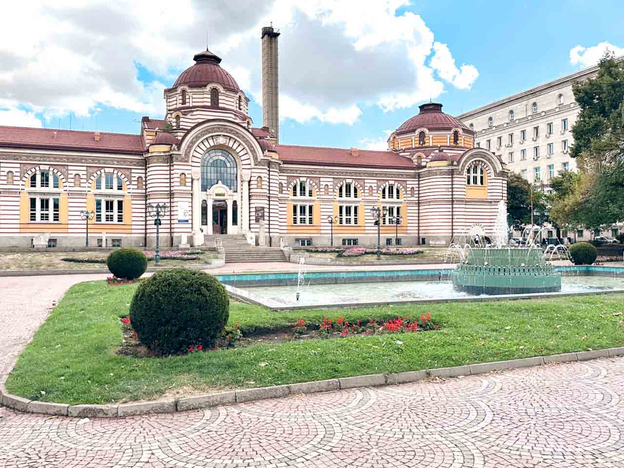 Regional History Museum of Sofia with fountains and gardens in front