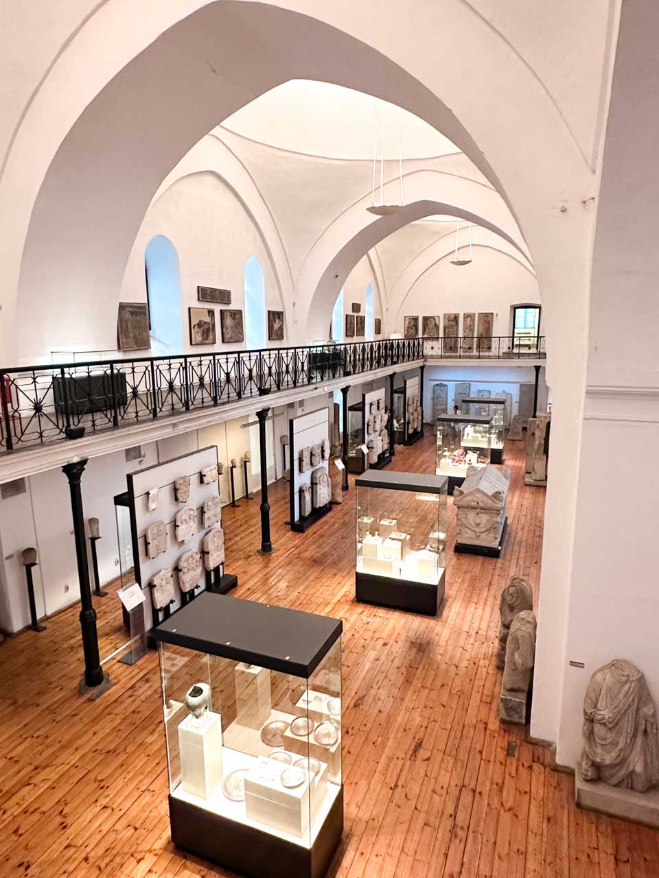 Interior of the National Archaeological Museum in Sofia, with ancient stone sculptures and artefacts on display
